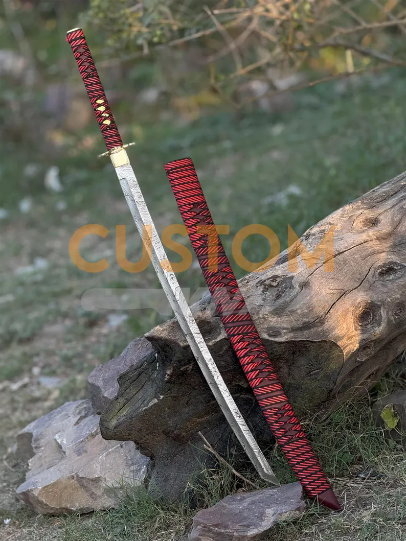 Personalizable Katana Sword | Historical Ninja Sword with Scabbard & Damascus Steel | Wall Hanging Display | Ideal Groomsmen Gift - Image 5