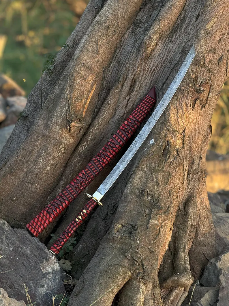 Personalizable Katana Sword | Historical Ninja Sword with Scabbard & Damascus Steel | Wall Hanging Display | Ideal Groomsmen Gift