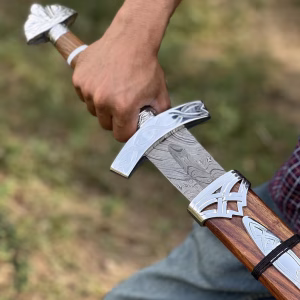Handmade Northman Sword Damascus Steel Viking Sword: Medieval Replica with Scabbard