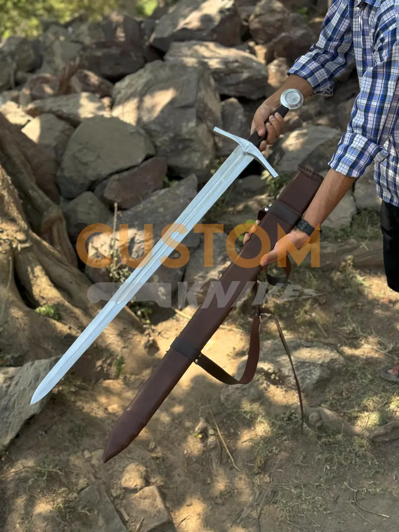 Handmade Carbon Steel Medieval Long Sword with Custom Scabbard - Perfect Father's Day Gift, Gift for Him, or Groomsmen Gift - Image 2