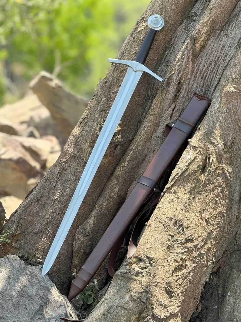 Handmade Carbon Steel Medieval Long Sword with Custom Scabbard - Perfect Father's Day Gift, Gift for Him, or Groomsmen Gift