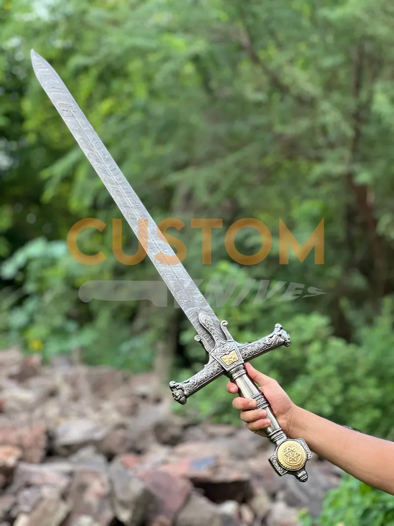 Handmade Damascus Steel King Solomon Sword, Star of David Pommel, Medieval Sword Gift for Him, Anniversary Gift - Image 6