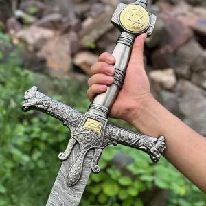 Handmade Damascus Steel King Solomon Sword, Star of David Pommel, Medieval Sword Gift for Him, Anniversary Gift
