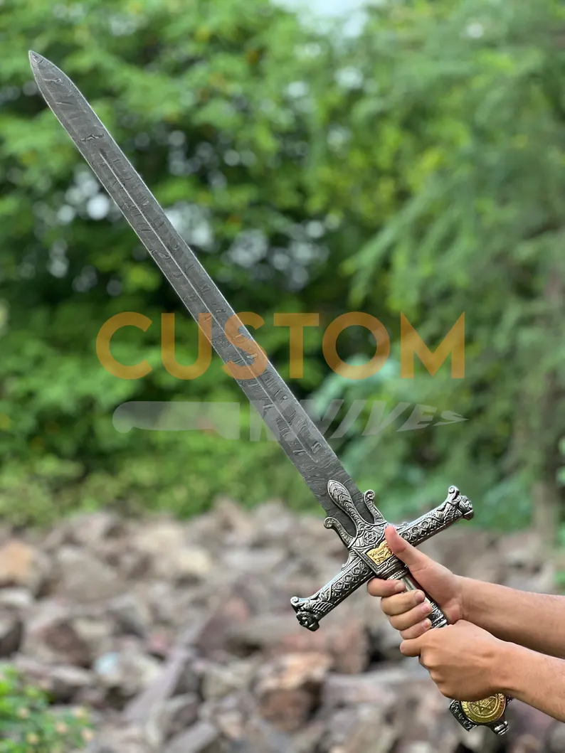 Handmade Damascus Steel King Solomon Sword, Star of David Pommel, Medieval Sword Gift for Him, Anniversary Gift - Image 5