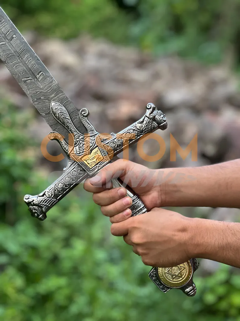 Handmade Damascus Steel King Solomon Sword, Star of David Pommel, Medieval Sword Gift for Him, Anniversary Gift - Image 3