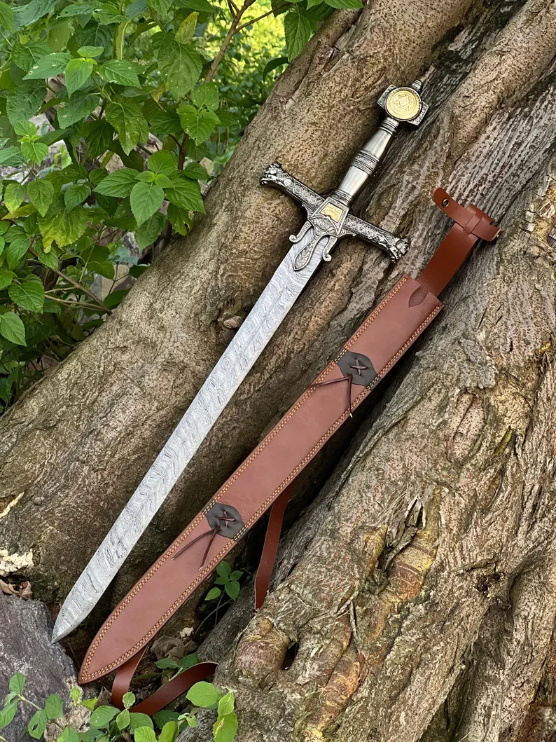 Handmade Damascus Steel King Solomon Sword, Star of David Pommel, Medieval Sword Gift for Him, Anniversary Gift - Image 2