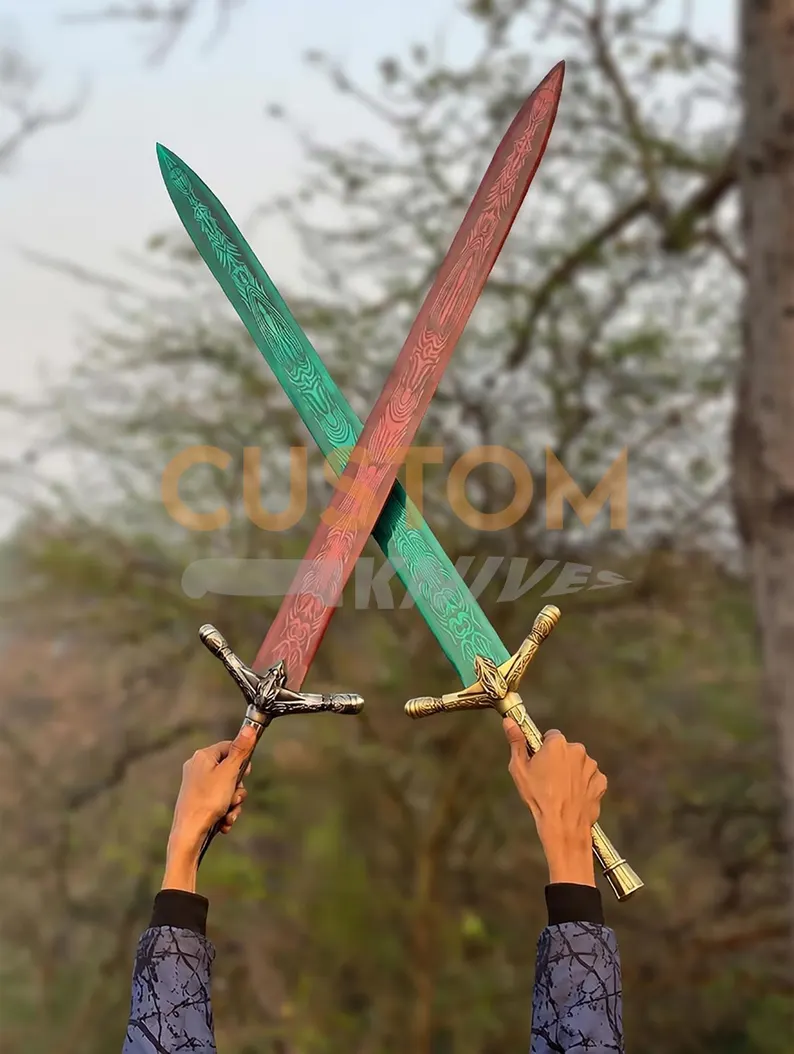 40" Dark Moon Sword Replica – Full Metal Moonlight Red & Green Greatsword Cosplay Prop, Handmade Fantasy Sword - Image 4